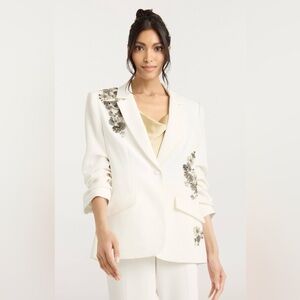 NWT $795 Cinq À Sept Kylie Diamond Daisies Embellished Jacket In Ivory Smoke